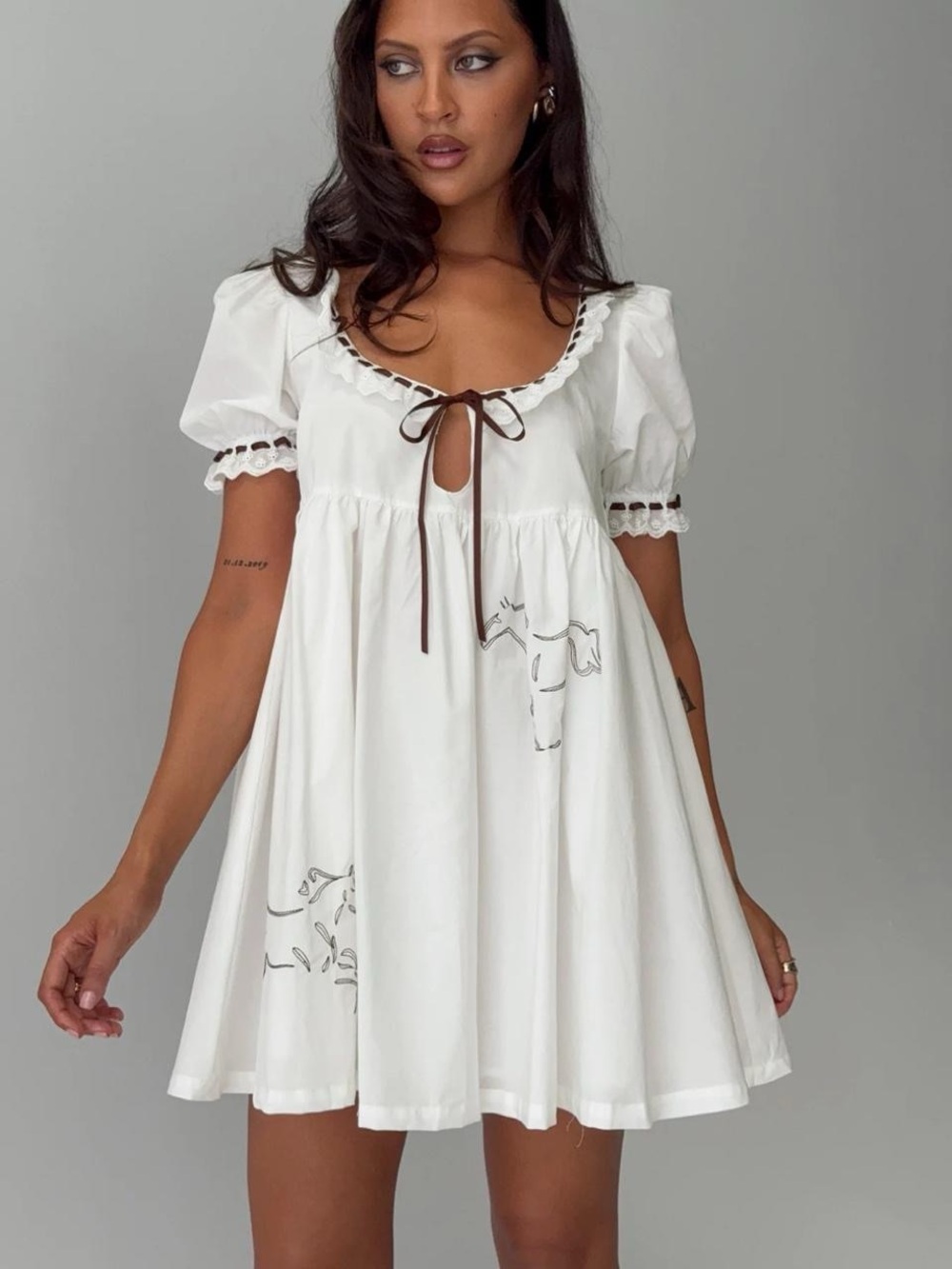 Princess Polly White Babydoll Dress with Brown Tie